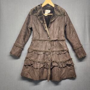 Widgeon Girls 10 Faux Fur Coat Brown Ruffle Tiered Boho Western Jacket